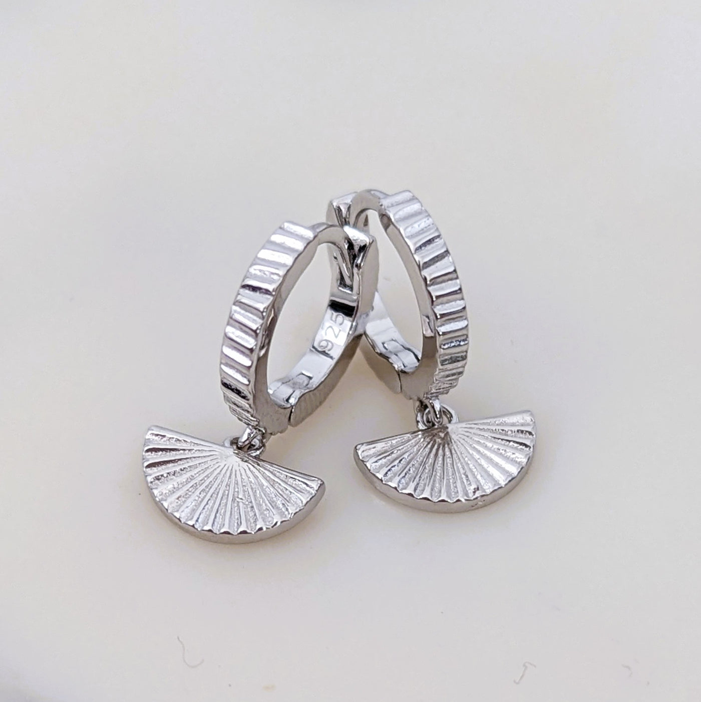 sterling silver fan charm hoop earrings