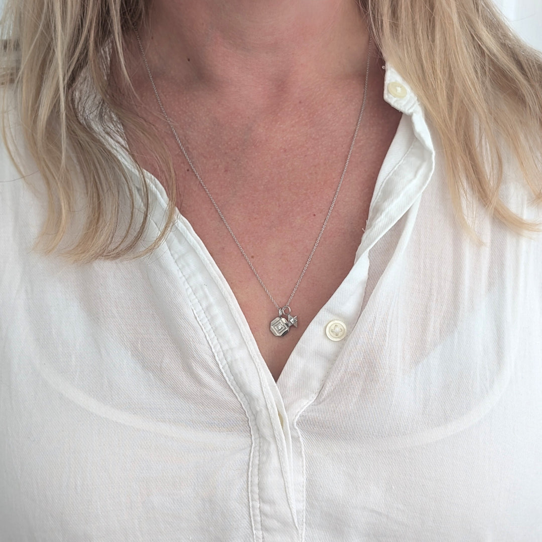 sterling silver Lapis London octagonal disc and tetrahedron star pendant necklace 