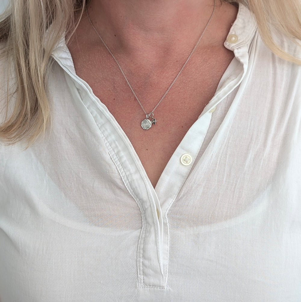 sterling silver Lapis London octagonal disc and tetrahedron star pendant necklace 