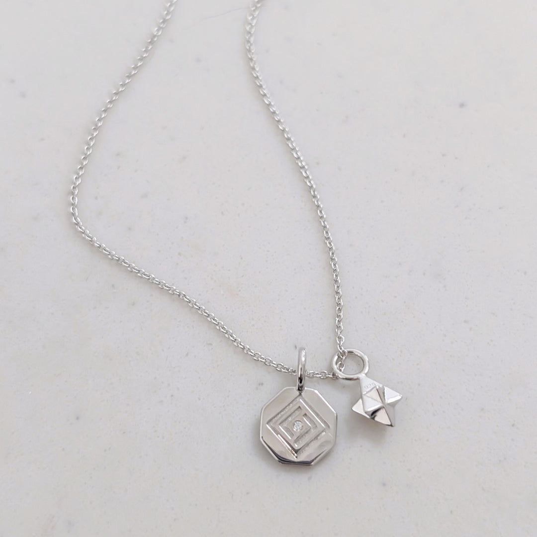 sterling silver Lapis London octagonal disc and tetrahedron star pendant necklace 