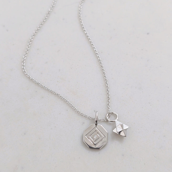 sterling silver Lapis London octagonal disc and tetrahedron star pendant necklace 