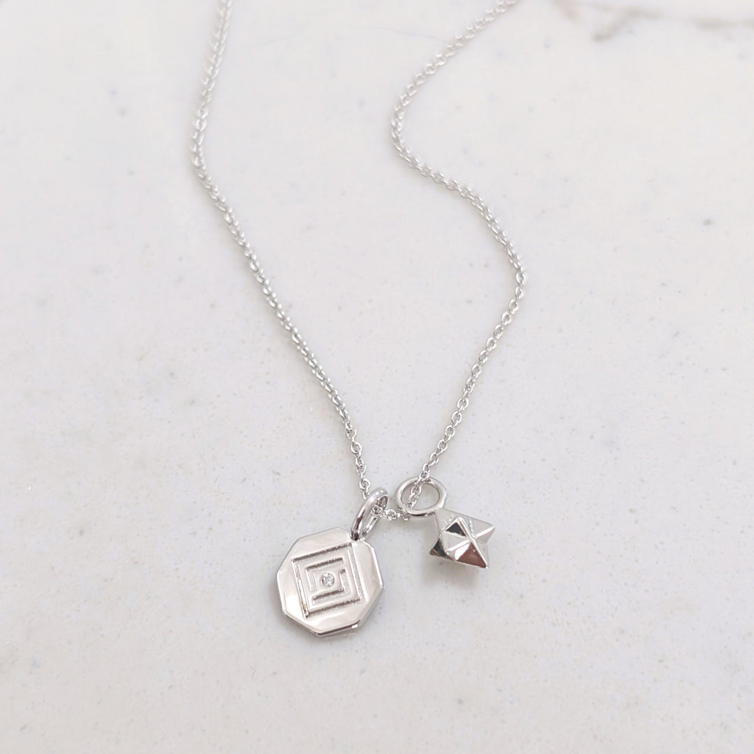 sterling silver Lapis London octagonal disc and tetrahedron star pendant necklace 