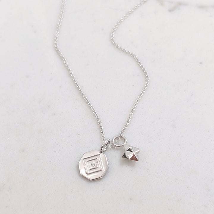 sterling silver Lapis London octagonal disc and tetrahedron star pendant necklace 