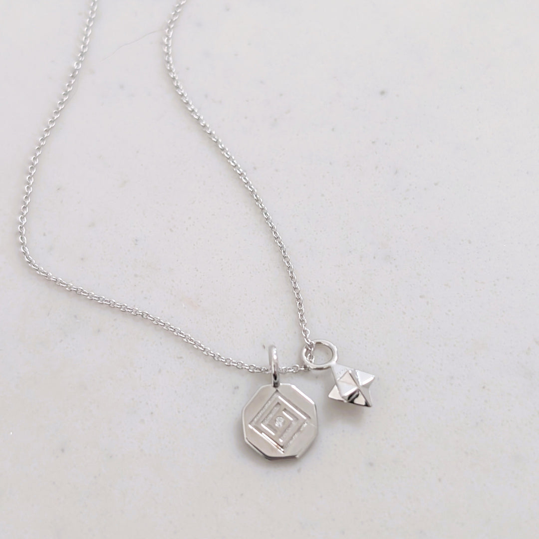 sterling silver Lapis London octagonal disc and tetrahedron star pendant necklace 