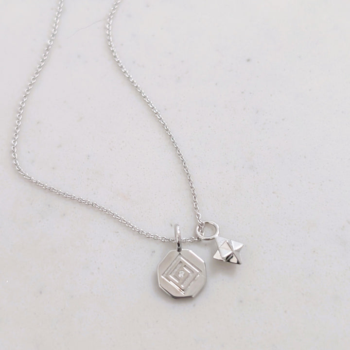 sterling silver Lapis London octagonal disc and tetrahedron star pendant necklace 