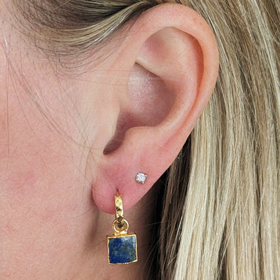 18 carat gold plated lapis lazuli square charm earrings