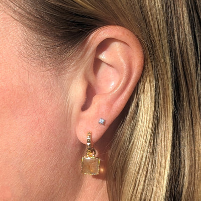 gold plated citrine square charm hoop earrings
