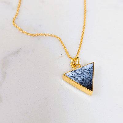 gold plated dendritic agate triangular pendant necklace