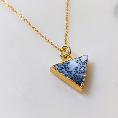 gold plated dendritic agate triangular pendant necklace