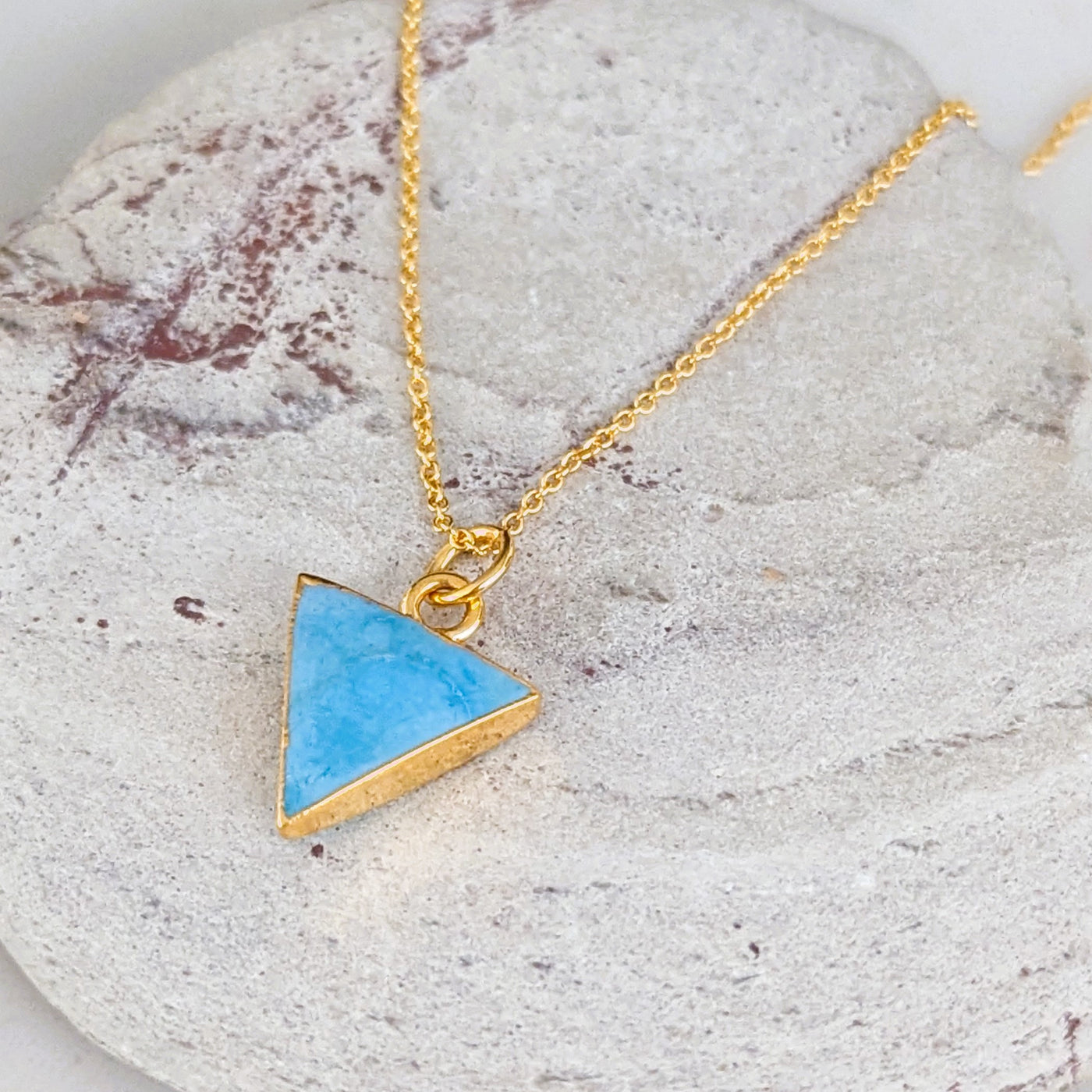 gold plated turquoise triangular pendant necklace