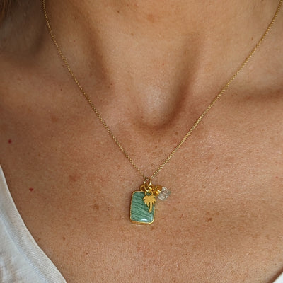 The Trio Amazonite, Aquamarine and Charm Gemstone Necklace - 18CT Gold Plated