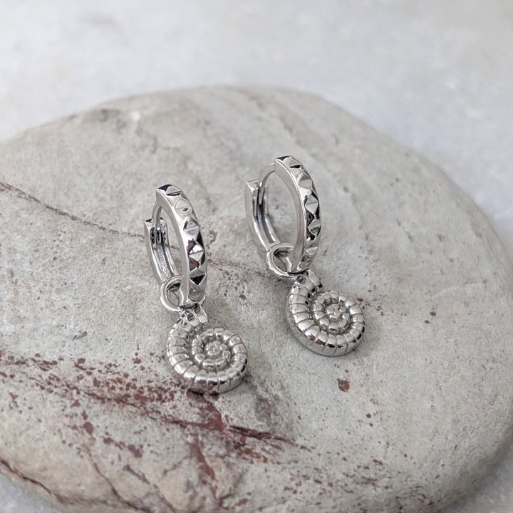sterling silver ammonite charm earrings