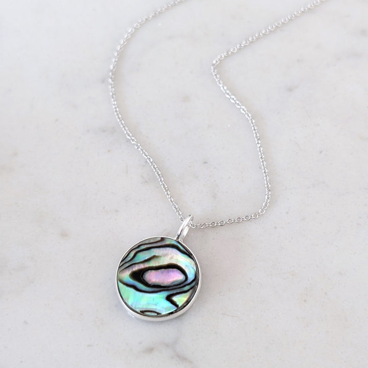 sterling silver circular pendant abalone shell necklace
