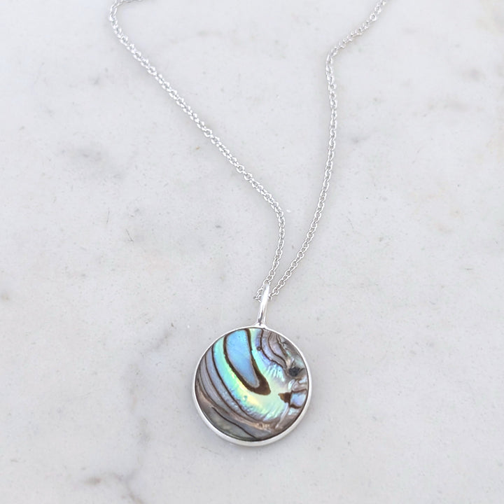 sterling silver circular pendant abalone shell necklace