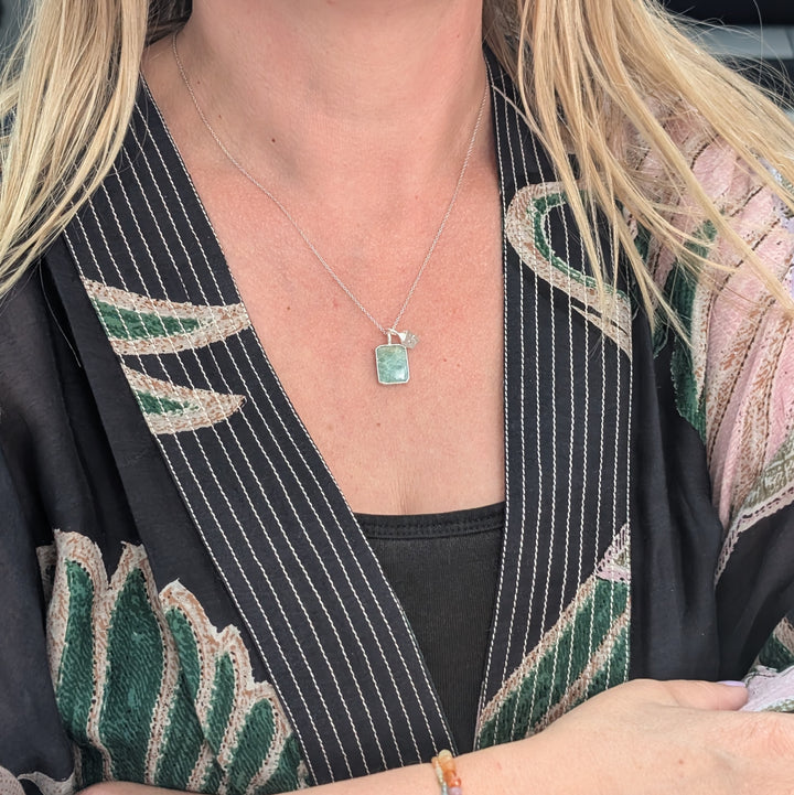 sterling silver amazonite pendant necklace with aquamarine charm