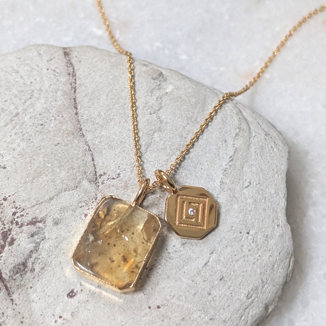 citrine pendant necklace with gold disc