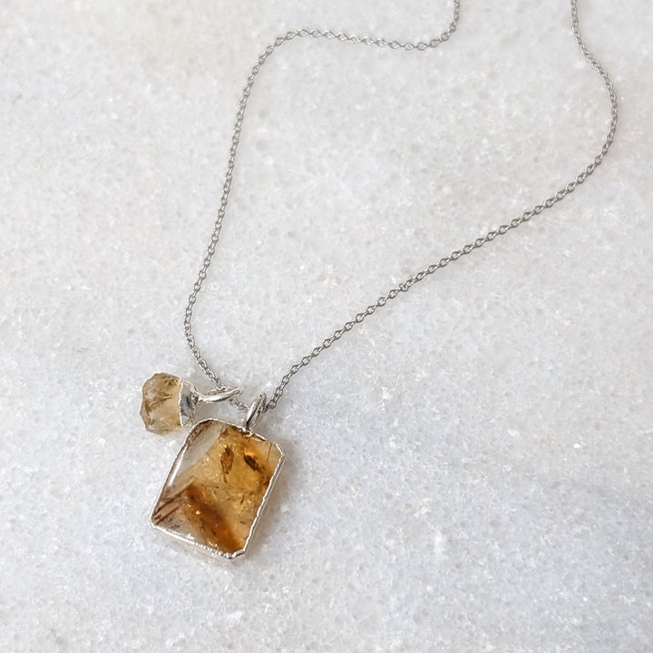 citrine charm rectangular pendant necklace