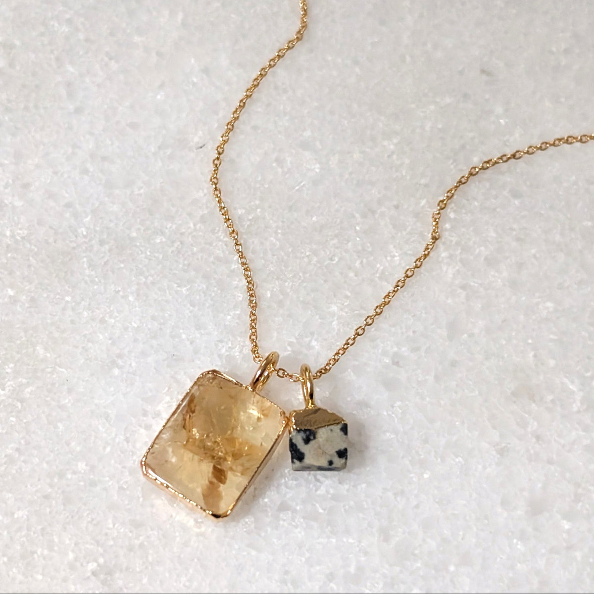Duo Citrine Necklace in gold, Lapis London