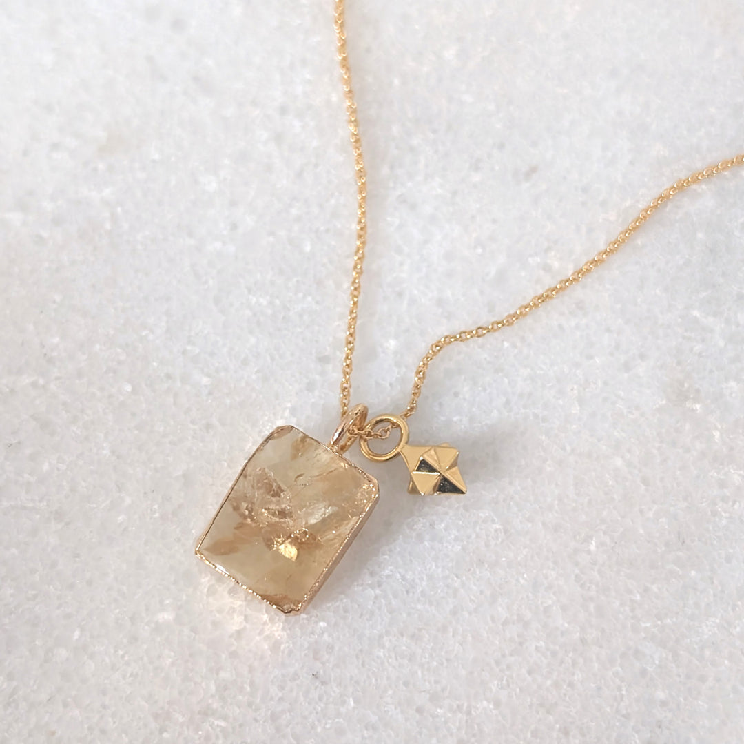 gold citrine and tetrahedron star charm gemstone pendant necklace