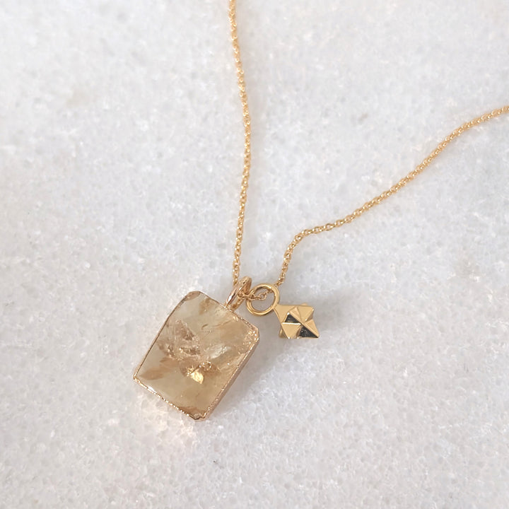 gold citrine and tetrahedron star charm gemstone pendant necklace