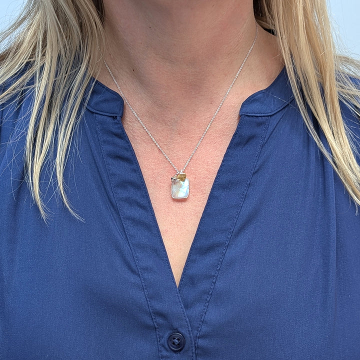 sterling silver moonstone and citrine pendant necklace