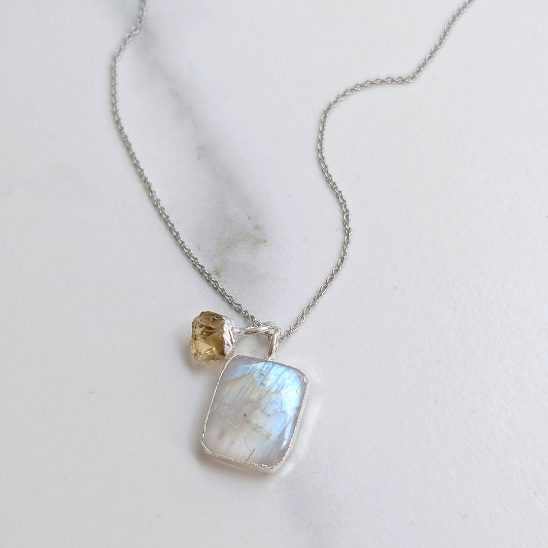 sterling silver moonstone and citrine pendant necklace