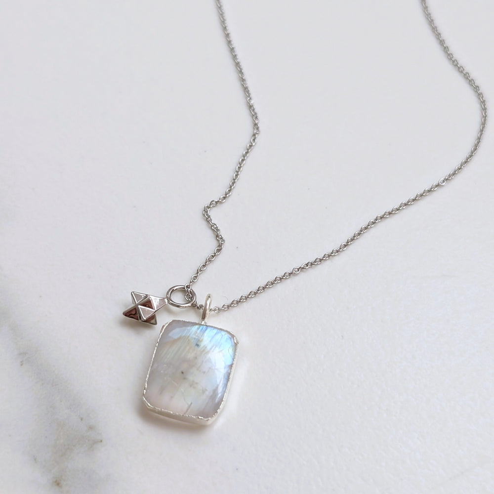 sterling silver moonstone and citrine pendant necklace