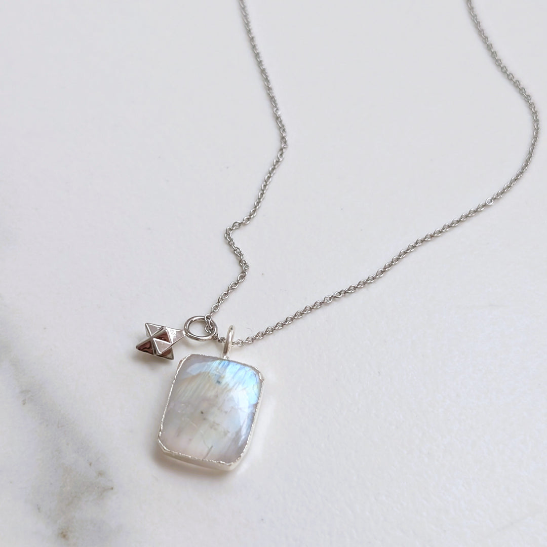 sterling silver moonstone and citrine pendant necklace