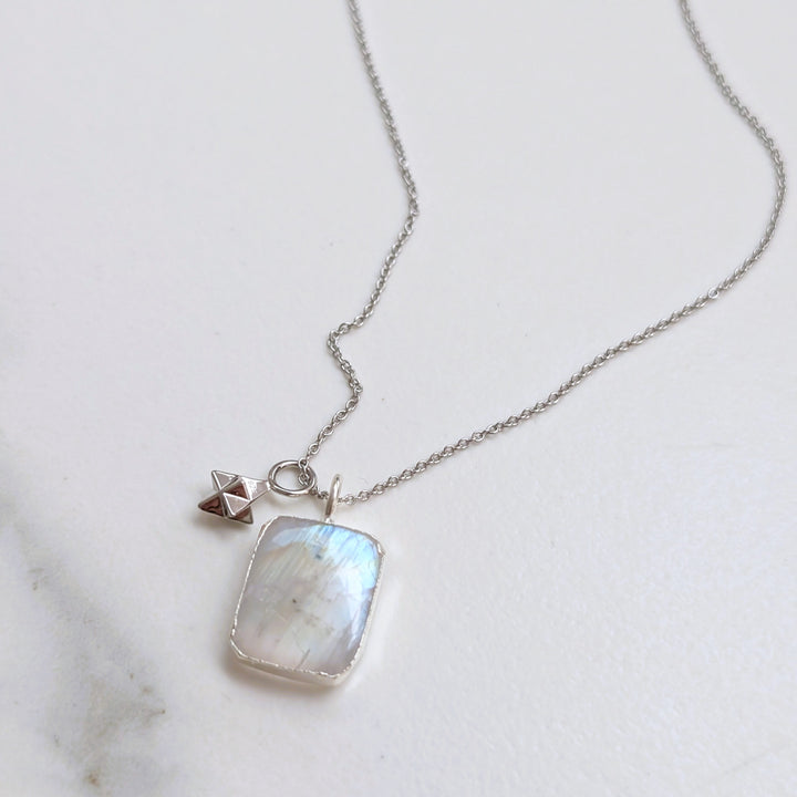 sterling silver moonstone and citrine pendant necklace
