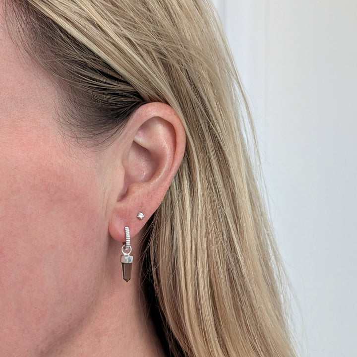 sterling silver earring hoops with smokey quartz spike earring charms