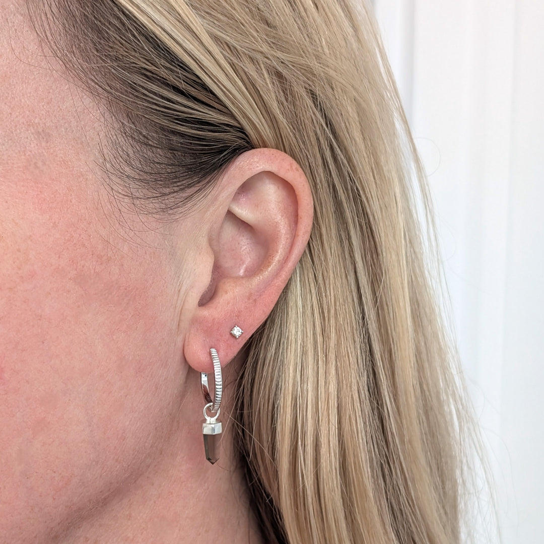 sterling silver earring hoops with smokey quartz spike earring charms