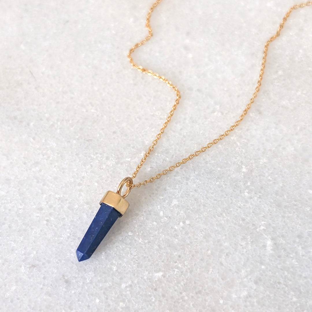 gold plated sterling silver lapis lazuli spike gemstone necklace 