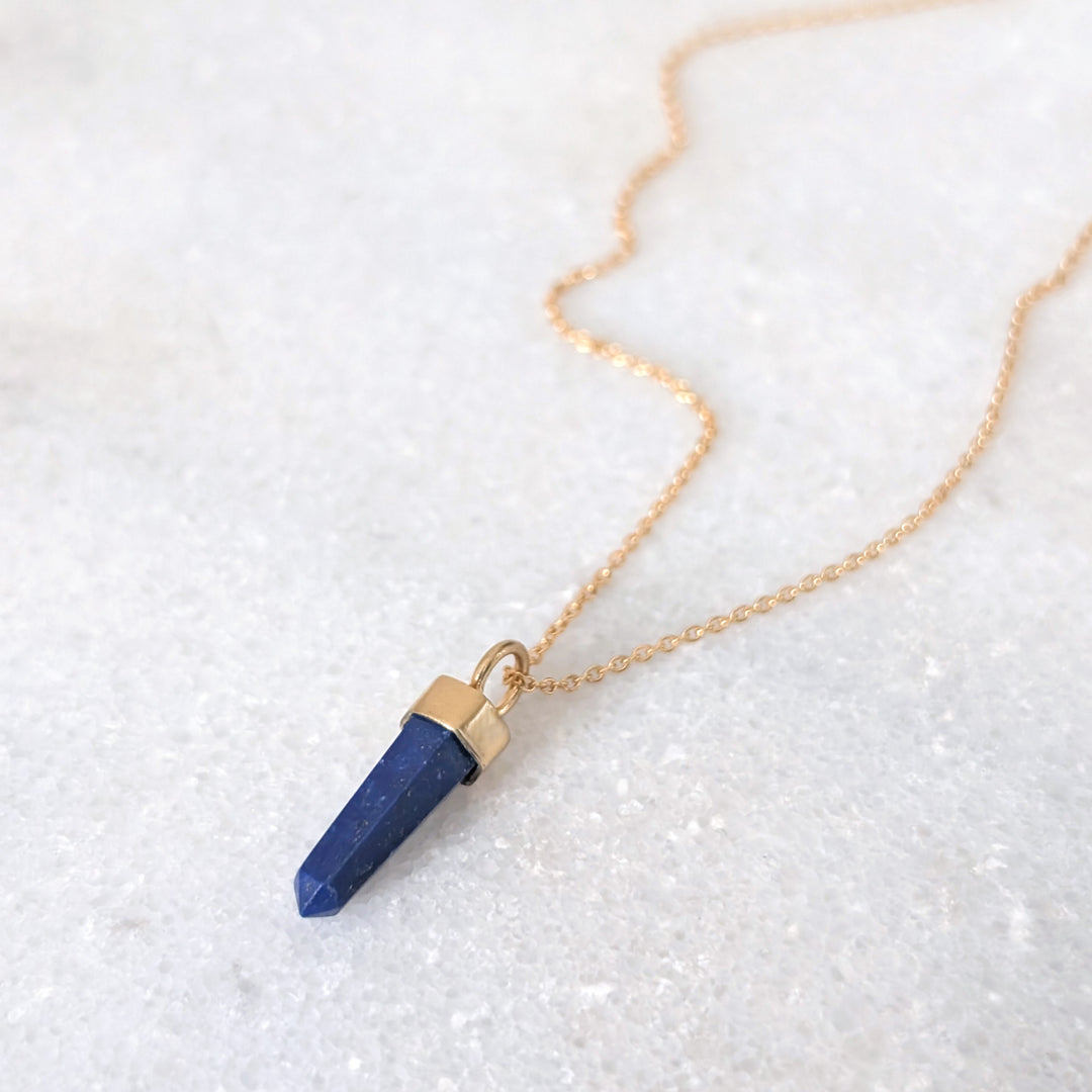 gold plated sterling silver lapis lazuli spike gemstone necklace