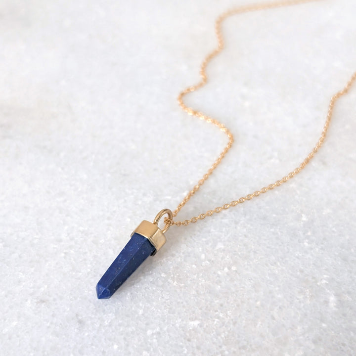 gold plated sterling silver lapis lazuli spike gemstone necklace