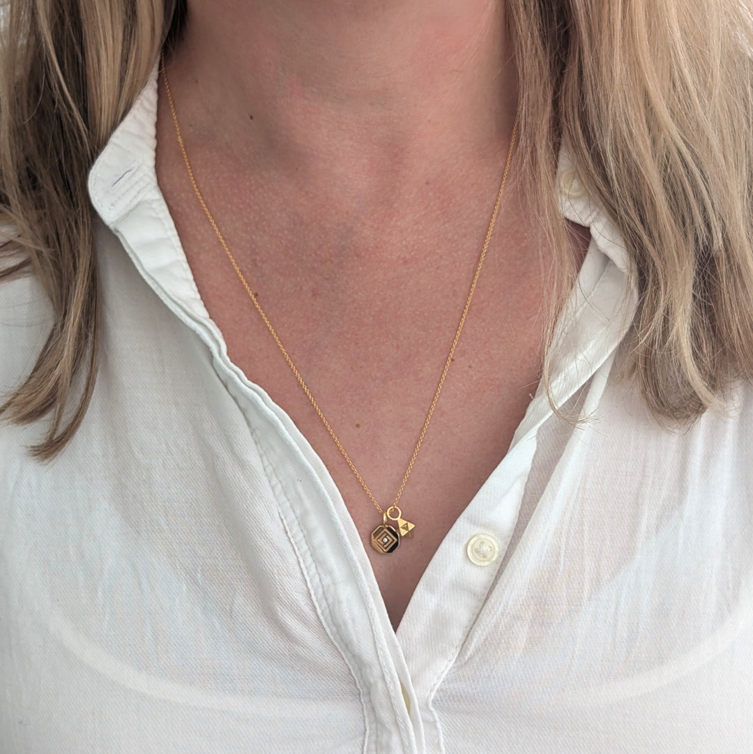 18 carat gold plated sterling silver Lapis London octagonal disc and tetrahedron star pendant necklace 