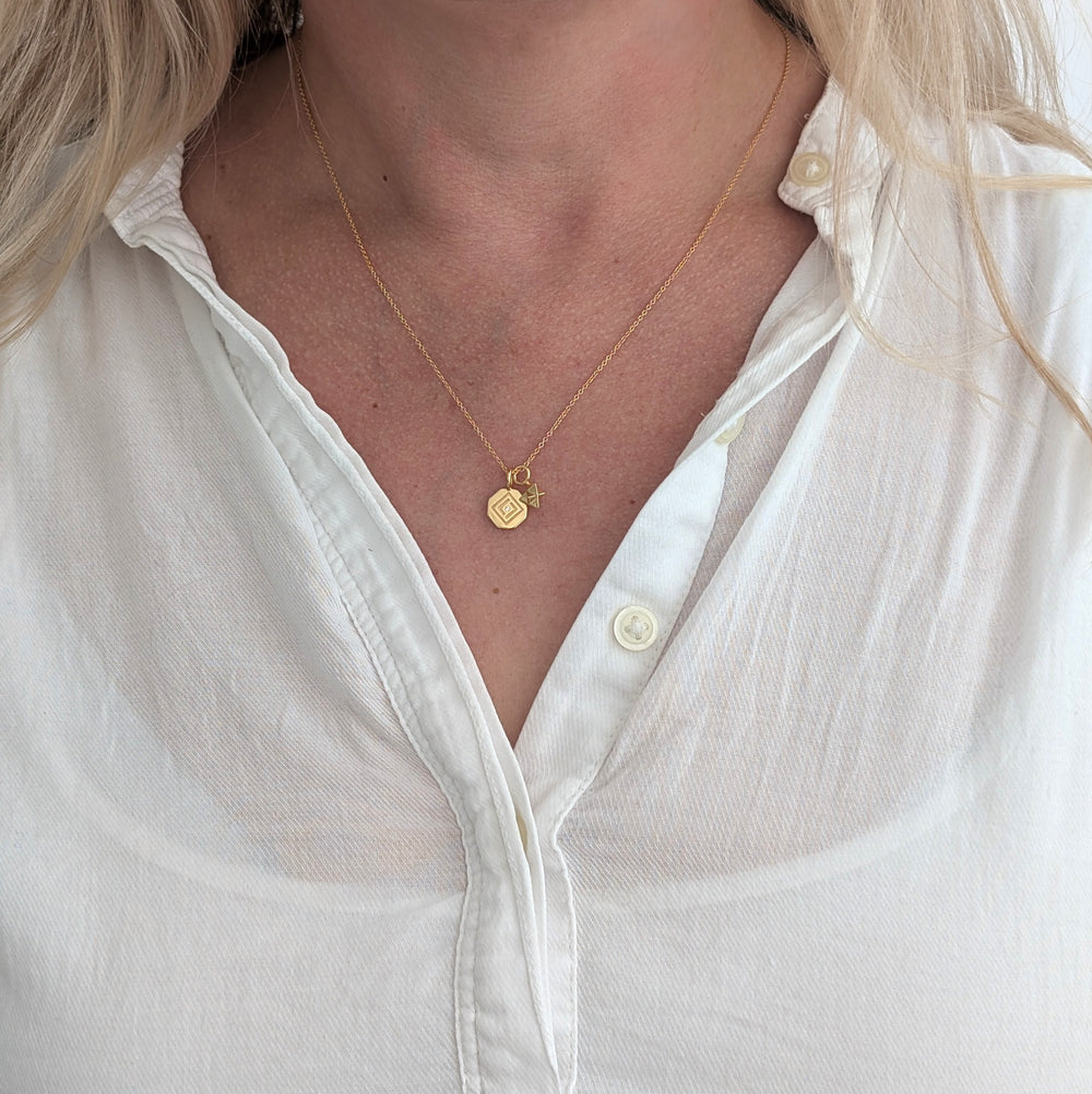 18 carat gold plated sterling silver Lapis London octagonal disc and tetrahedron star pendant necklace 