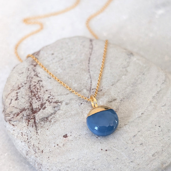 blue opal October birthstone pendant necklace