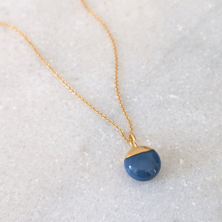 blue opal October birthstone pendant necklace