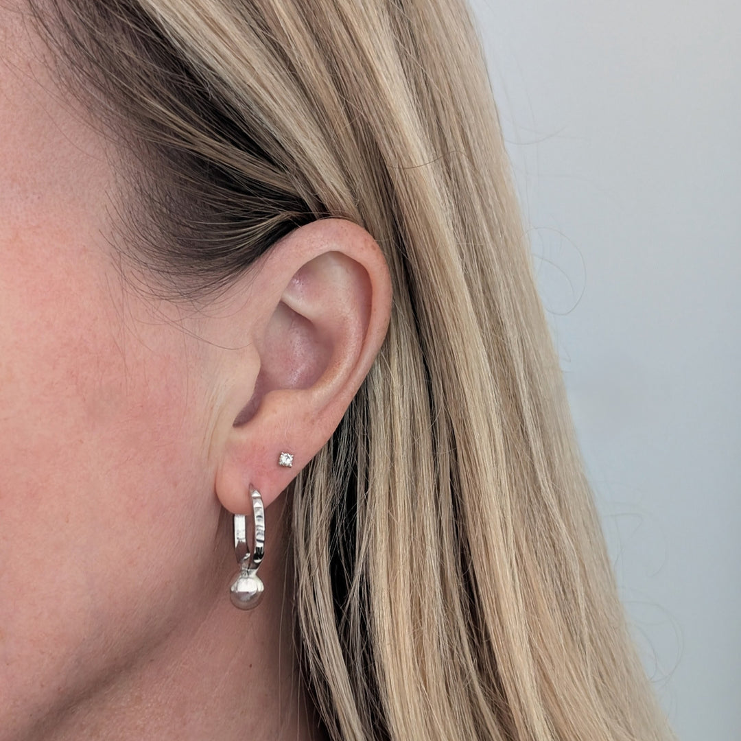 silver clear quartz April birthstone earrings