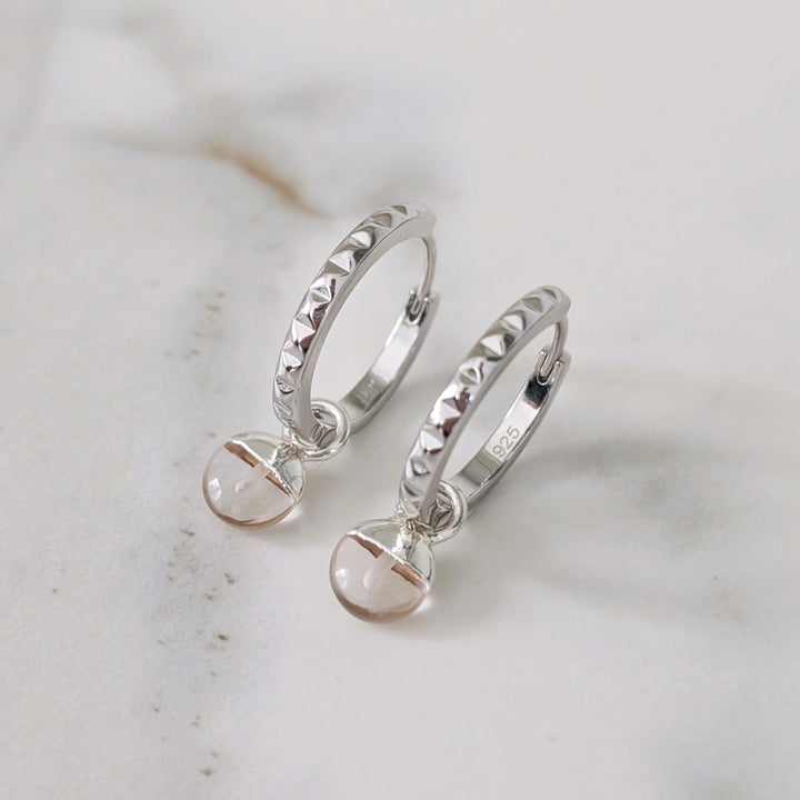 silver clear quartz April birthstone earrings