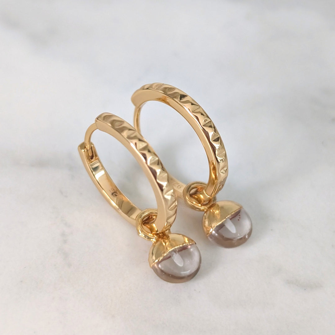 gold clear quartz April birthstone earrings 