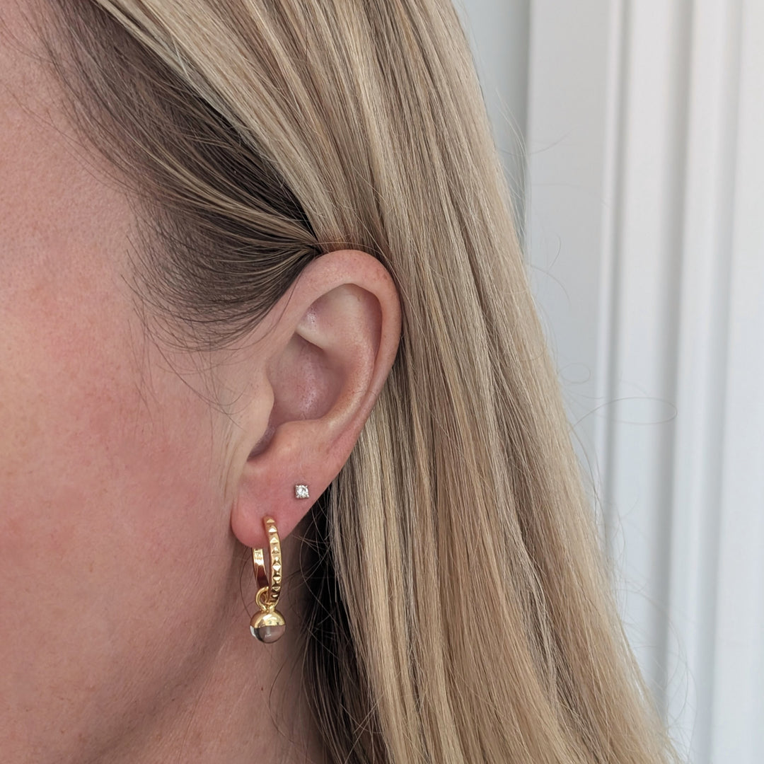 gold clear quartz April birthstone earrings 