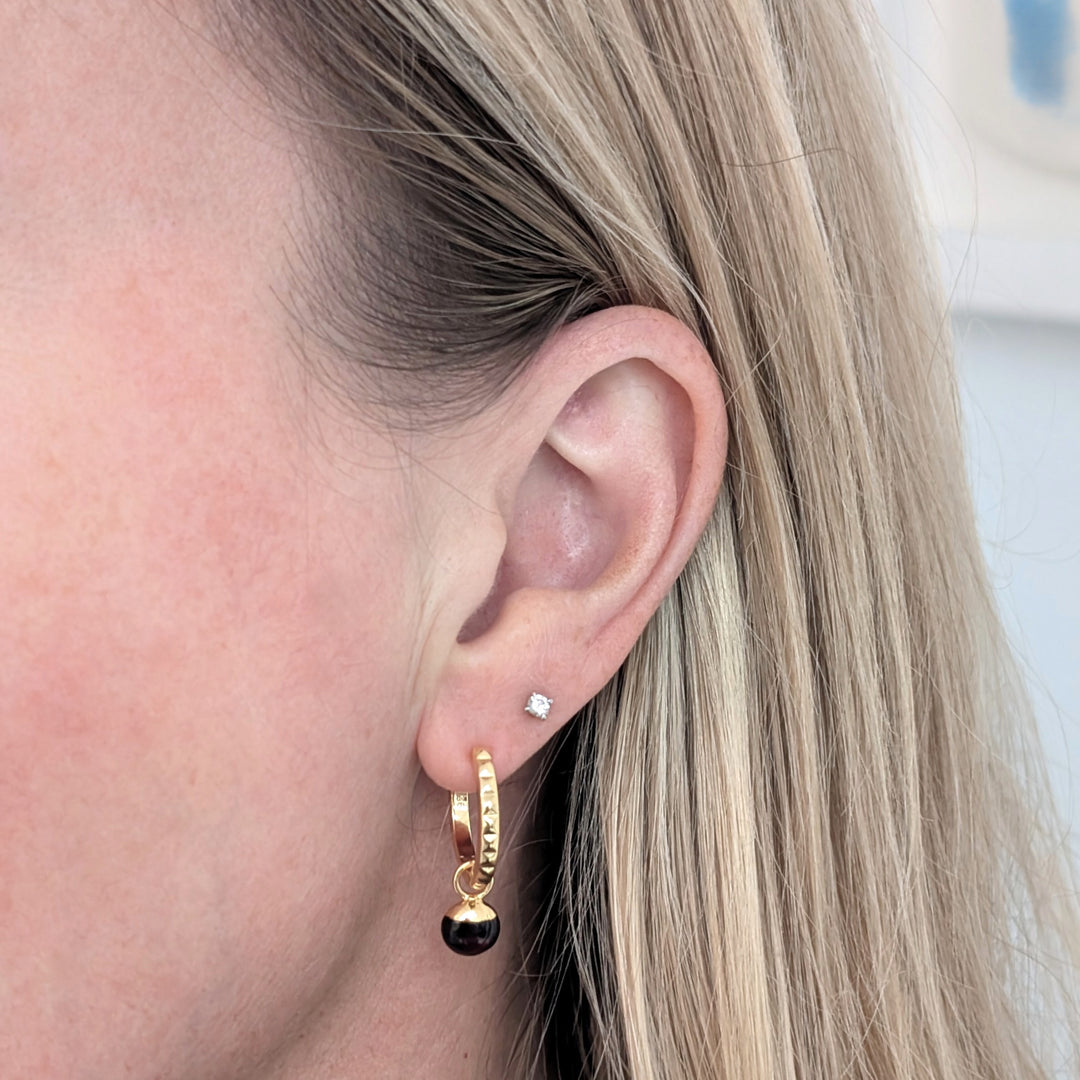 gold garnet January birthstone earrings