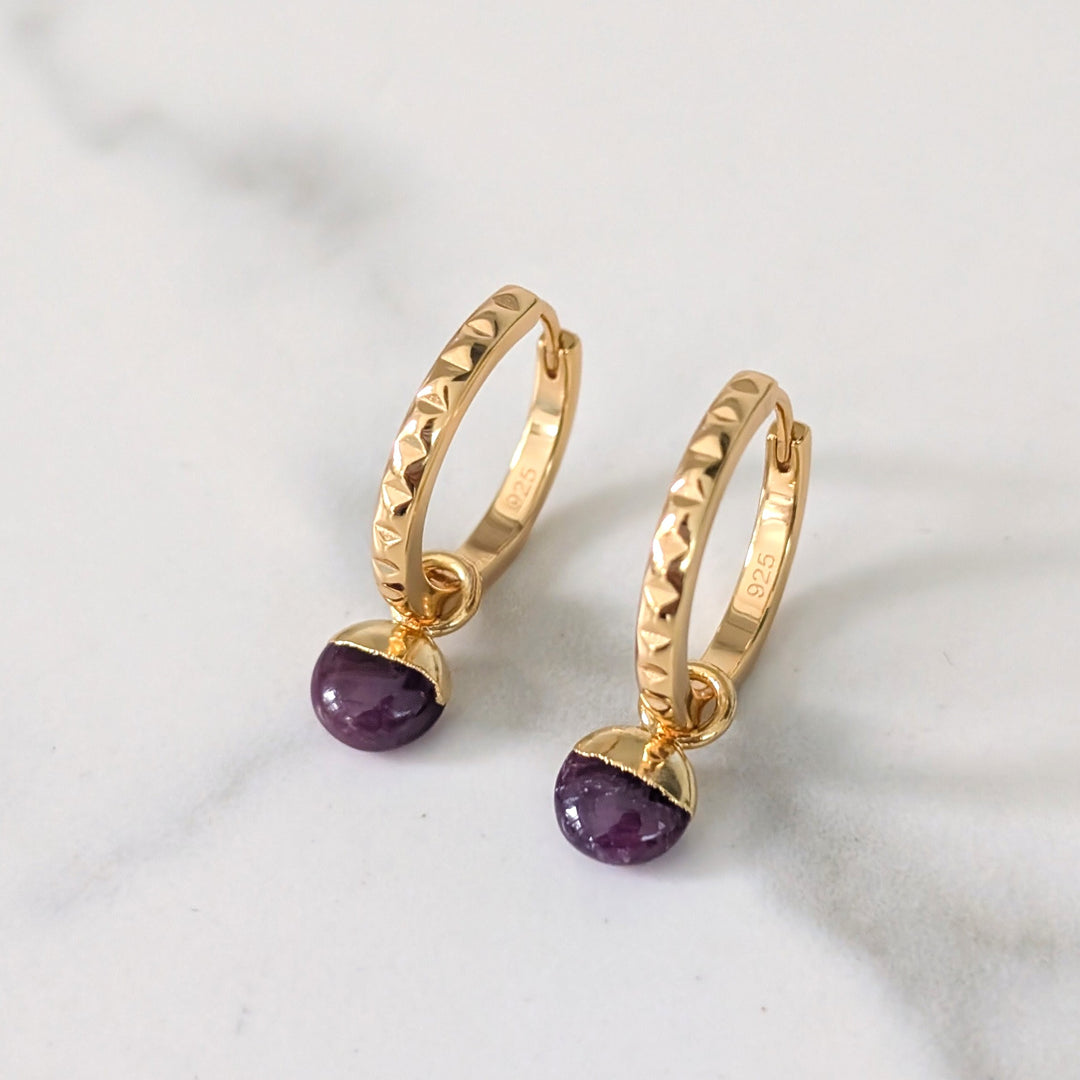 gold plated sterling silver ruby July birthstone earrings