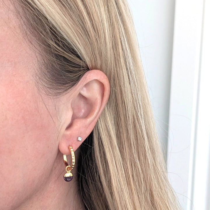 gold plated sterling silver ruby July birthstone earrings