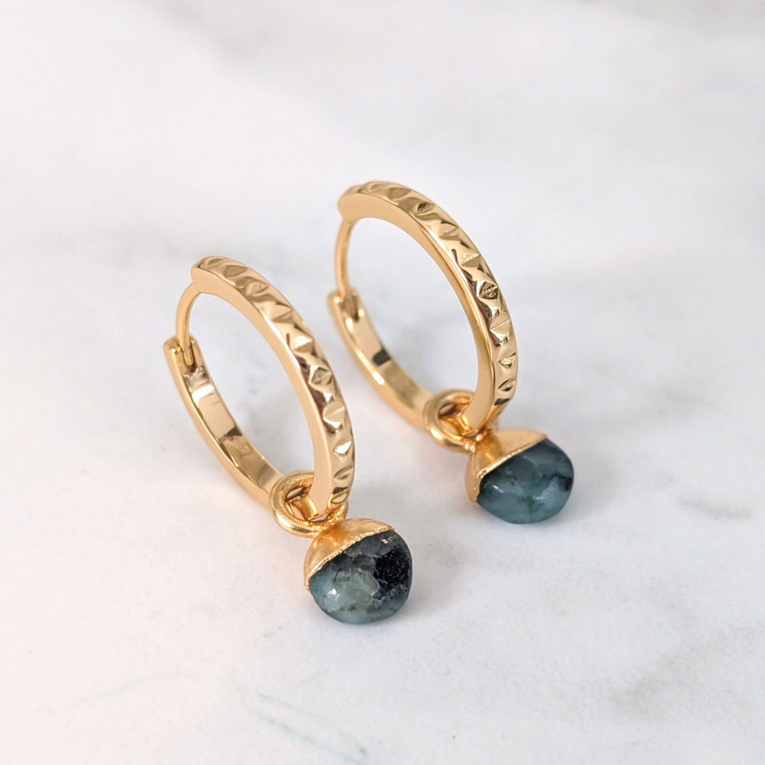 gold emerald May birthstone earrings