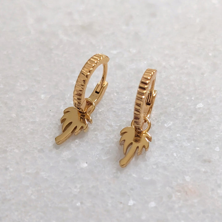 gold plated sterling silver palm tree charm hoop earrings