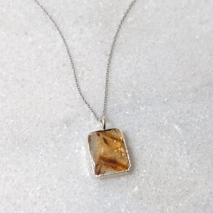 sterling silver citrine rectangular pendant necklace