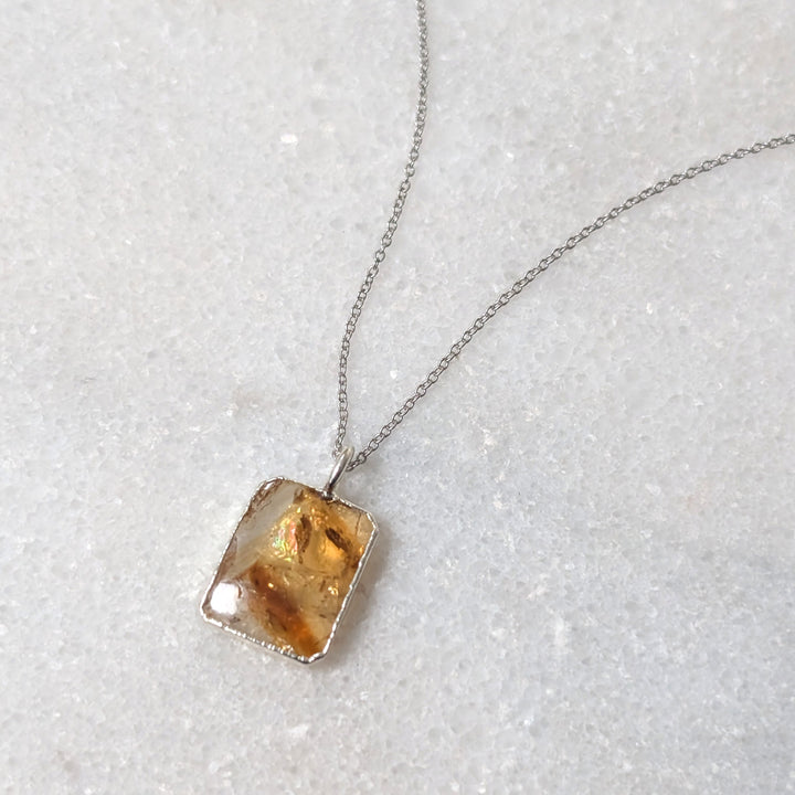 sterling silver citrine rectangular pendant necklace