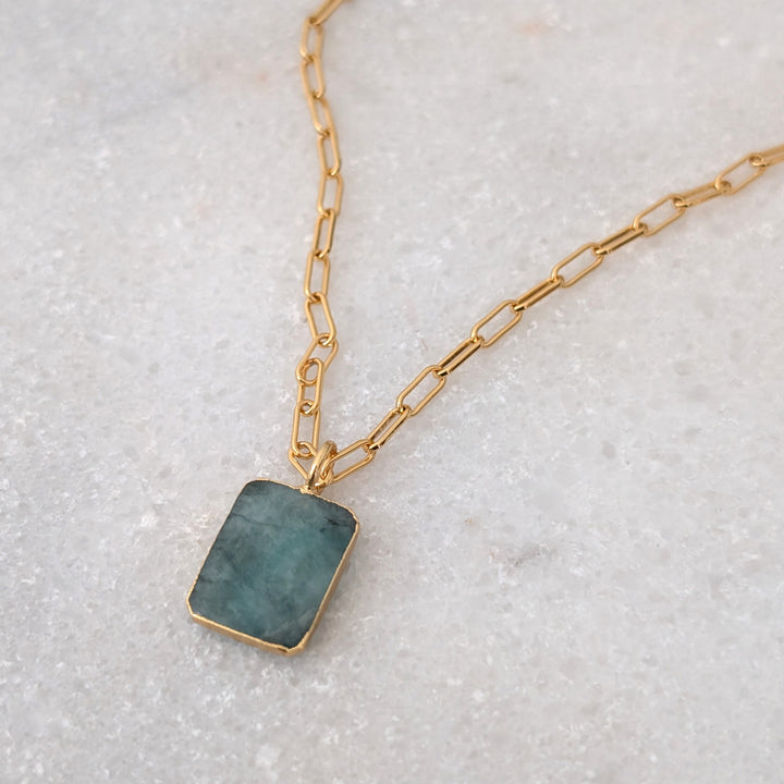 Gold rectangular Emerald pendant necklace 